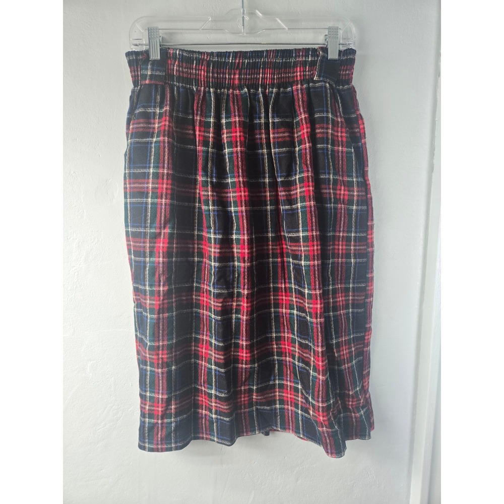 Briggs New York Vintage Plaid Wool Blend Midi Skirt Red Green Size 14W USA Made